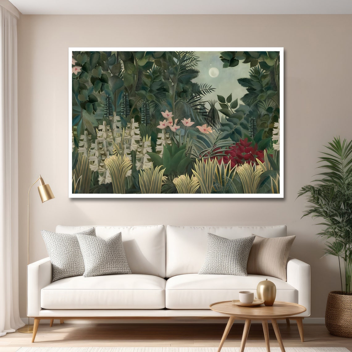 Moonlit Tropical Jungle with White Blossoms Rousseau-Style Poster - Image 6