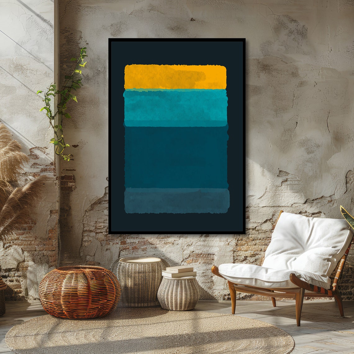 Bright Golden Yellow and Teal Abstract Poster in Rothko Style - Image 3