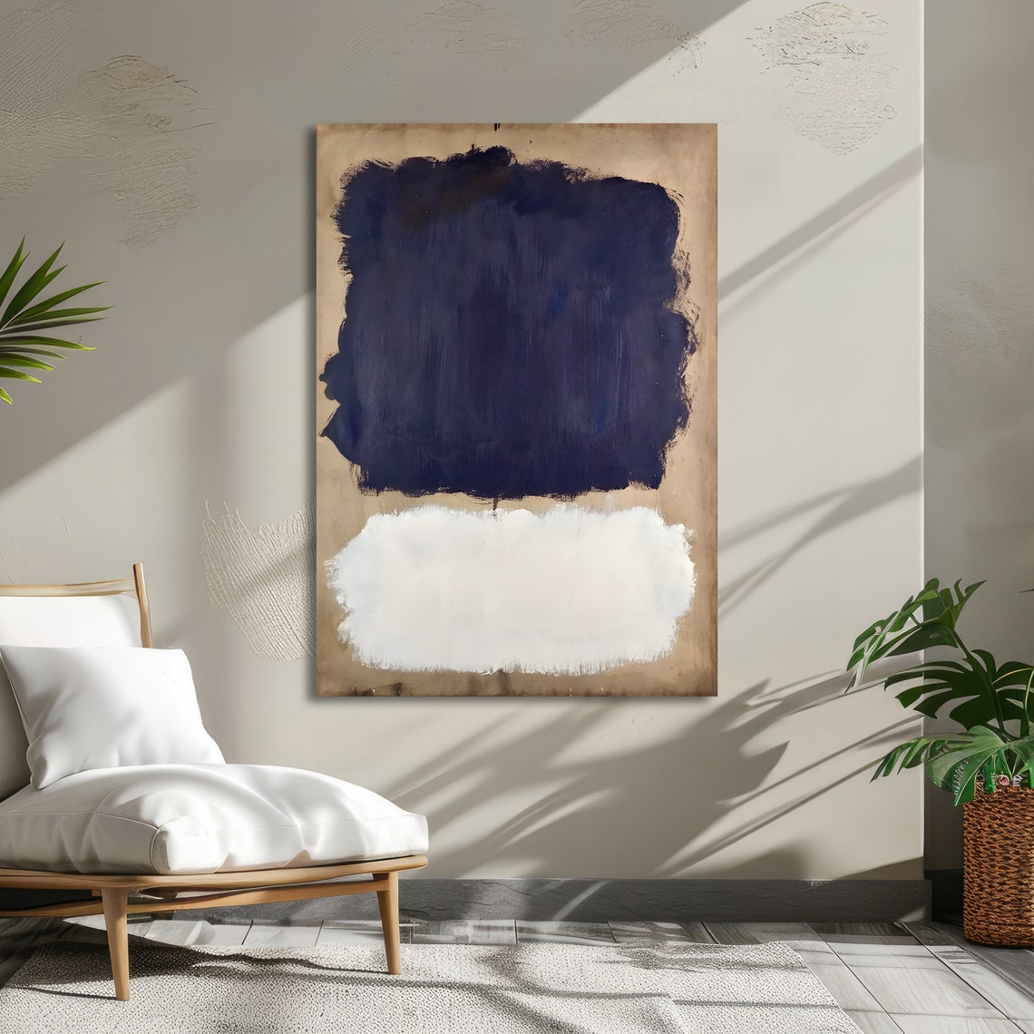 Navy Blue and White Rothko-Inspired Color Block Artwork Poster - Image 3