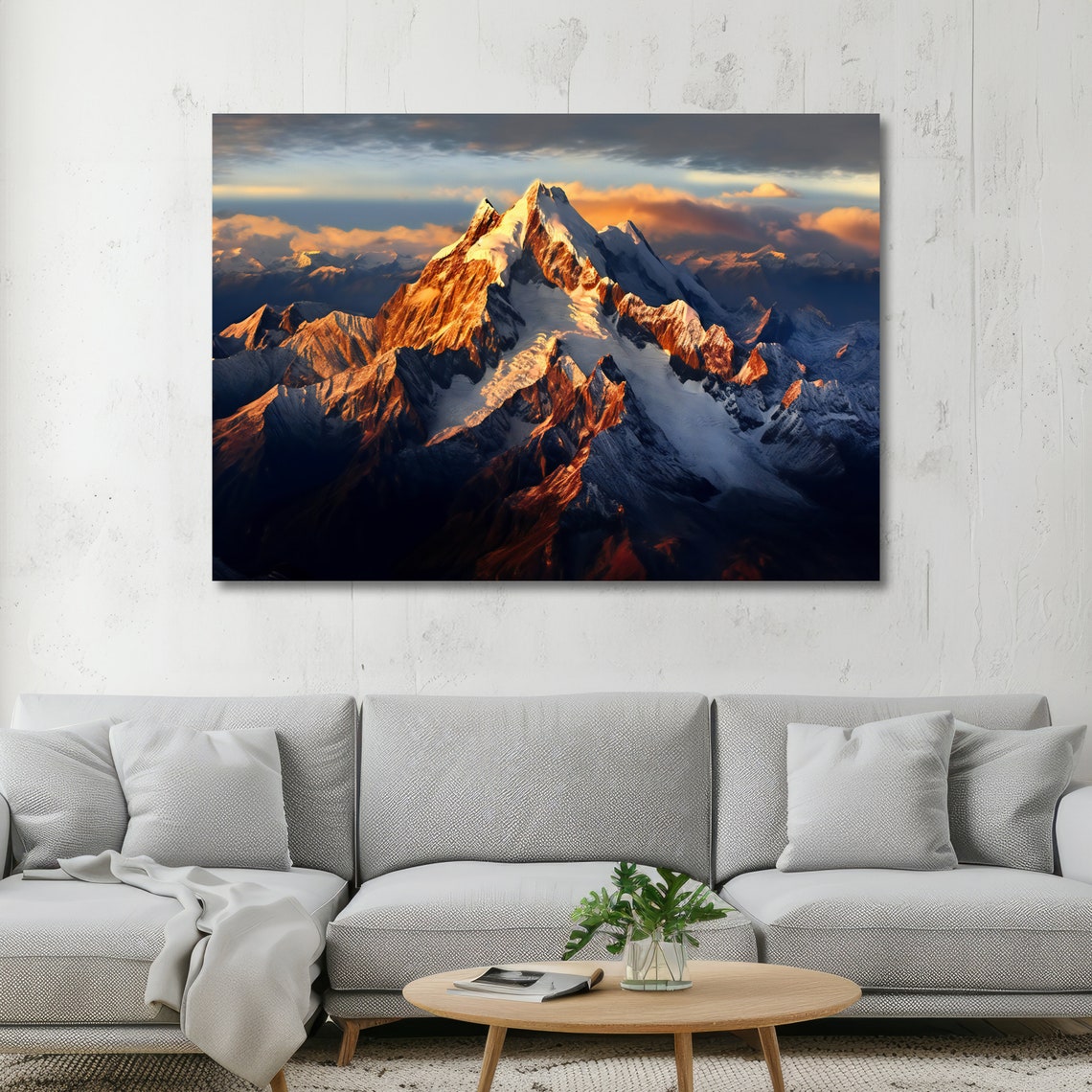 Snowy Mountain Peaks Glowing in Orange Alpenglow at Sunset Art Poster - Image 2