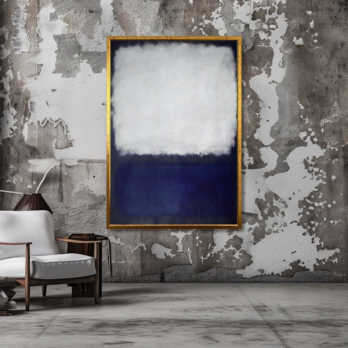 Soft White and Midnight Blue Abstract Poster in Rothko Style - Image 6