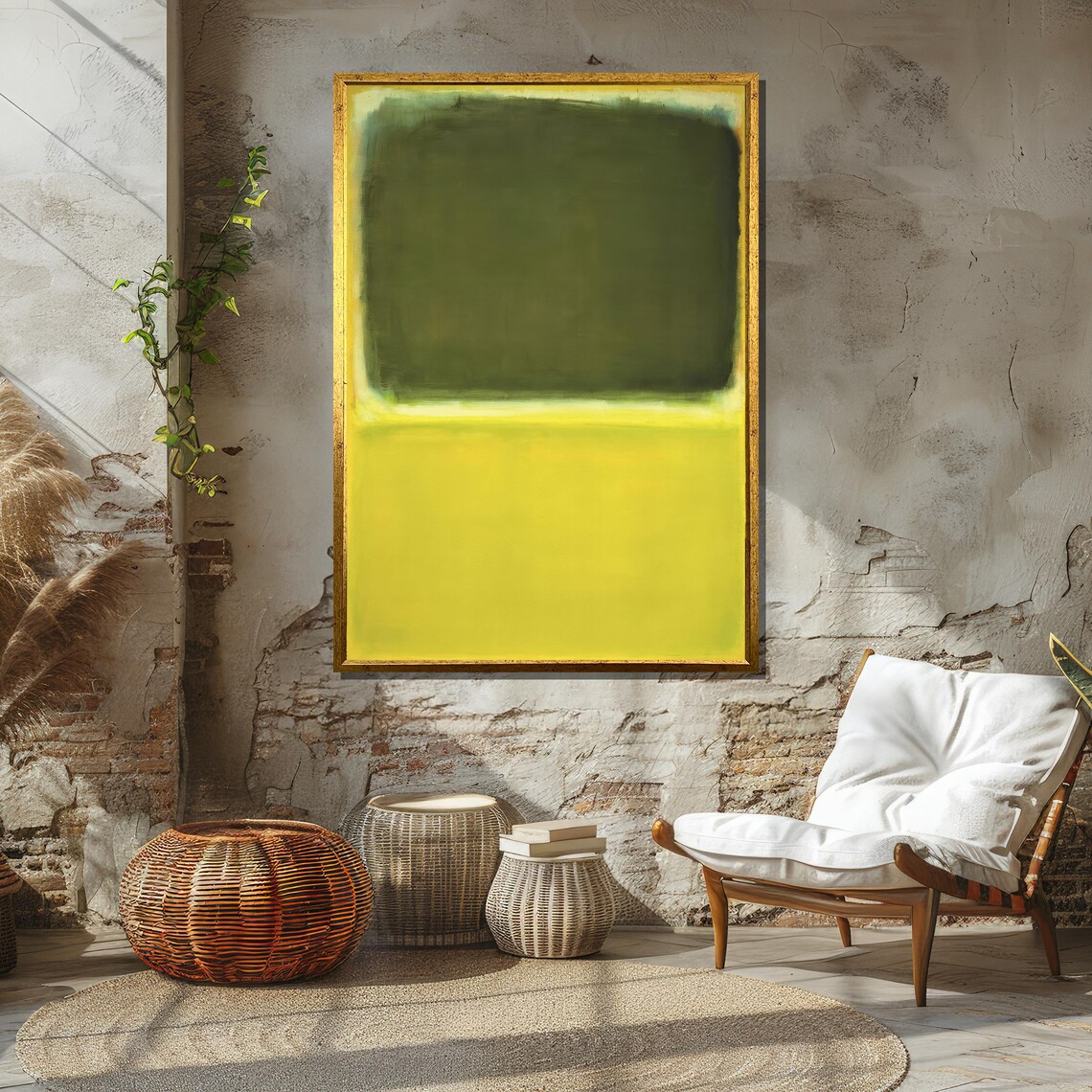 Bold Green and Vibrant Yellow Color Fields Modern Abstract Art Poster - Image 2