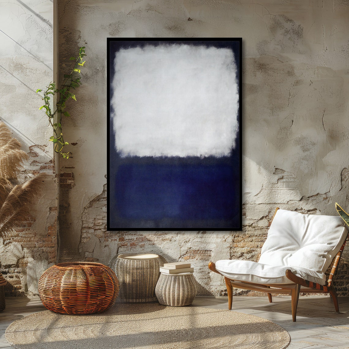 Soft White and Midnight Blue Abstract Poster in Rothko Style - Image 2