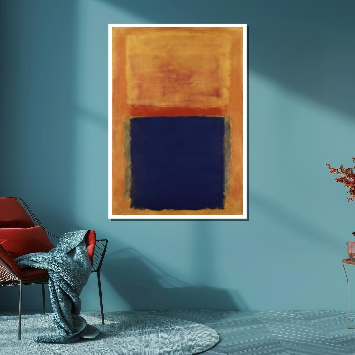 Navy Blue and Orange Gold Abstract Modern Color Field Art Poster - Image 6