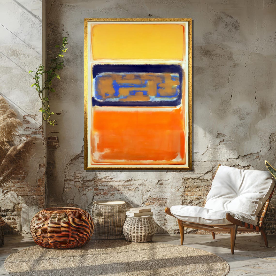 Abstract Expressionist Bold Orange and Yellow Color Block Art Poster - Image 2