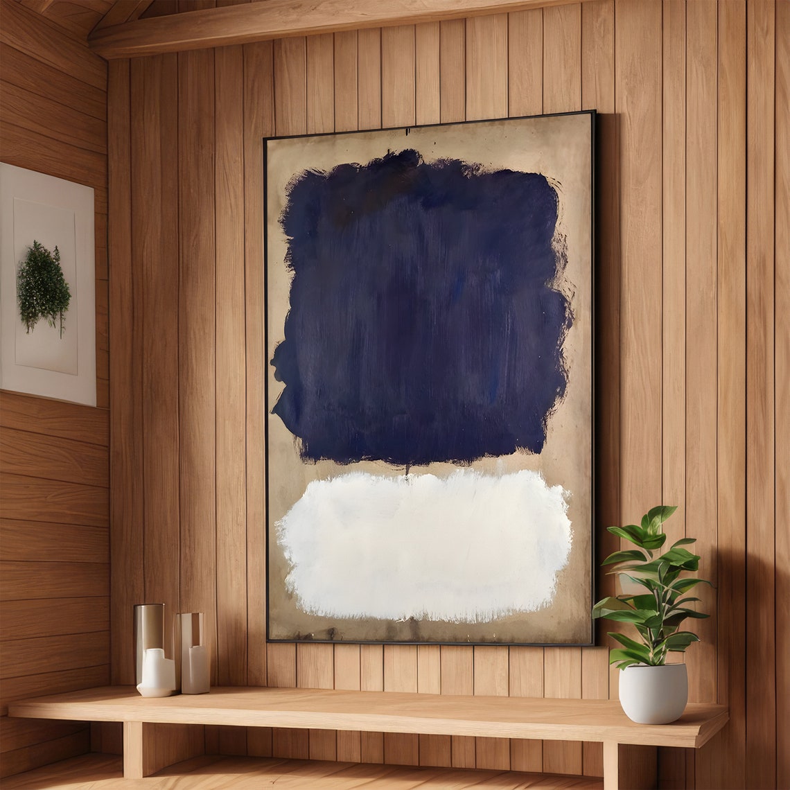 Navy Blue and White Rothko-Inspired Color Block Artwork Poster