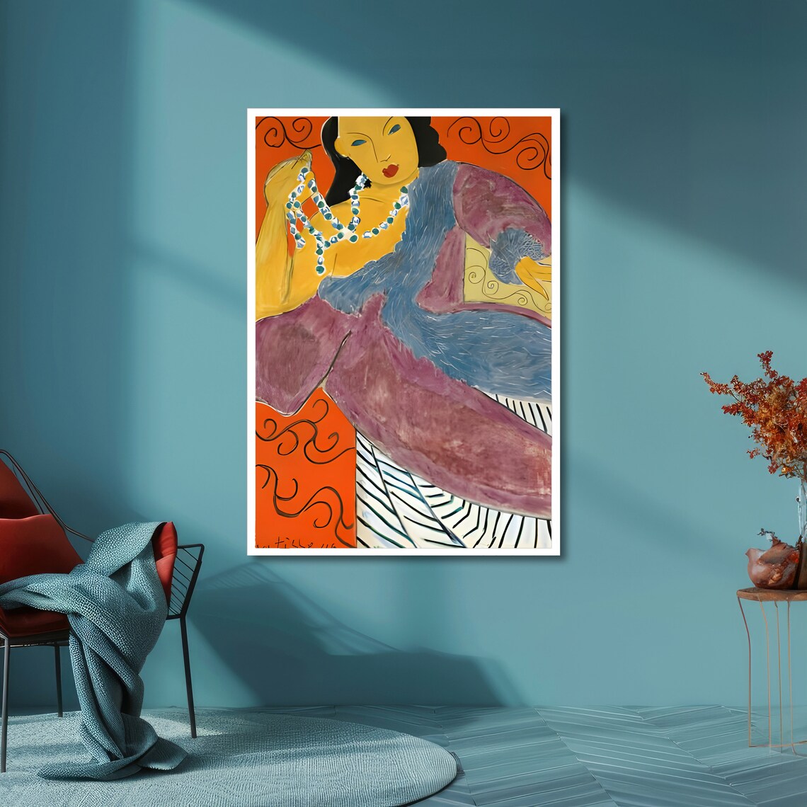 Matisse-Style Woman in Lavender Robe with Pearls Orange Poster - Image 6