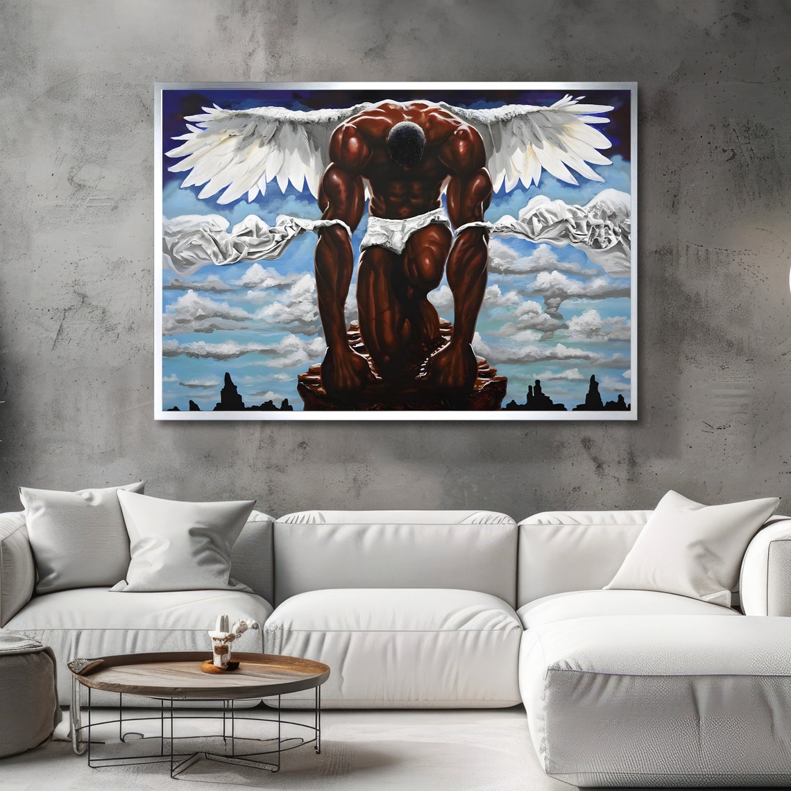 Kneeling Guardian Angel Powerful Divine Protector Over City Poster - Image 4