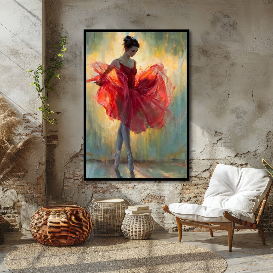 Ballerina In Red Art Elegant Ballet Wall Art Dance Painting Wall Art Design Ready To Hang Decoration - Image 2