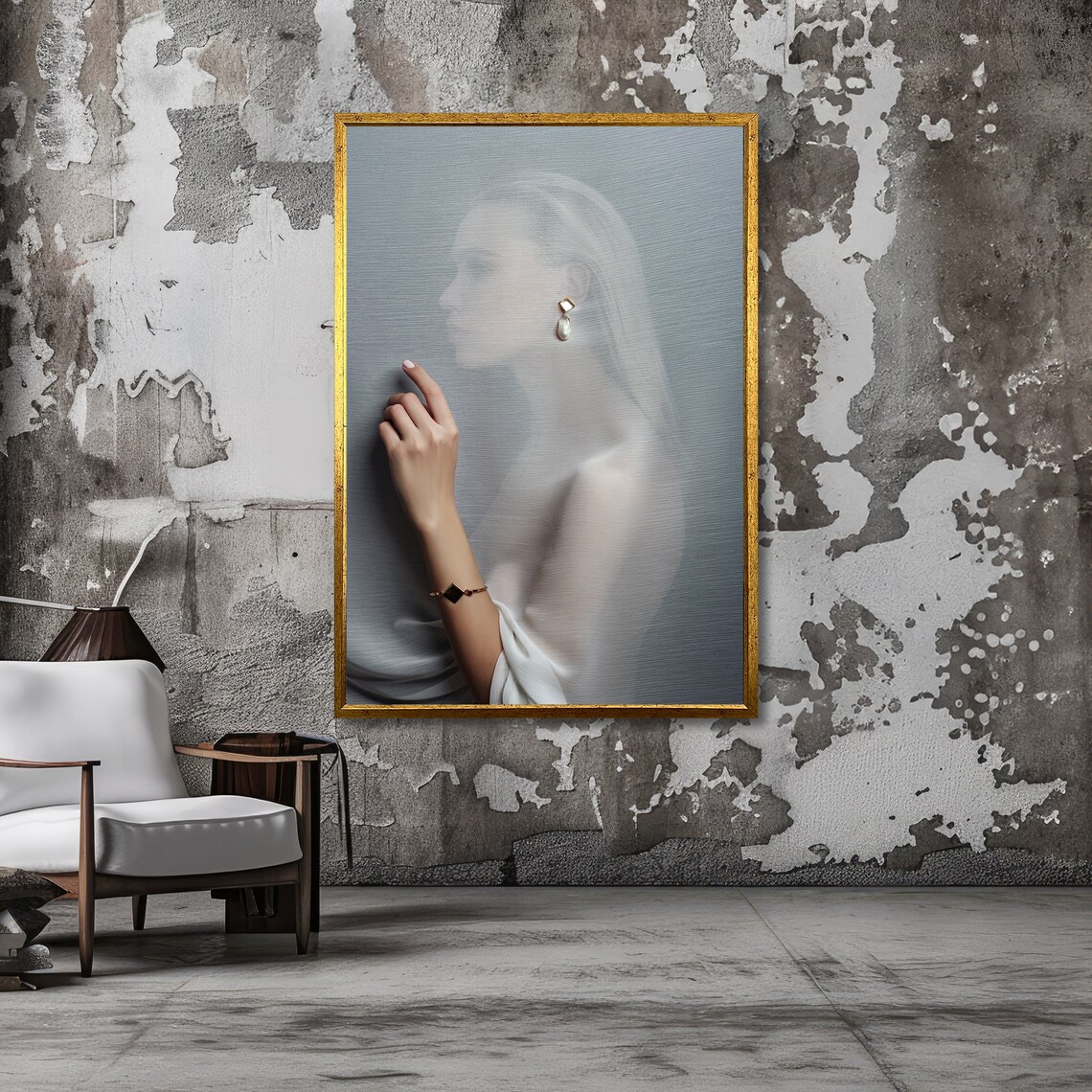 Veiled Woman Silhouette Pearl Earring Elegant Fashion Poster - Image 3