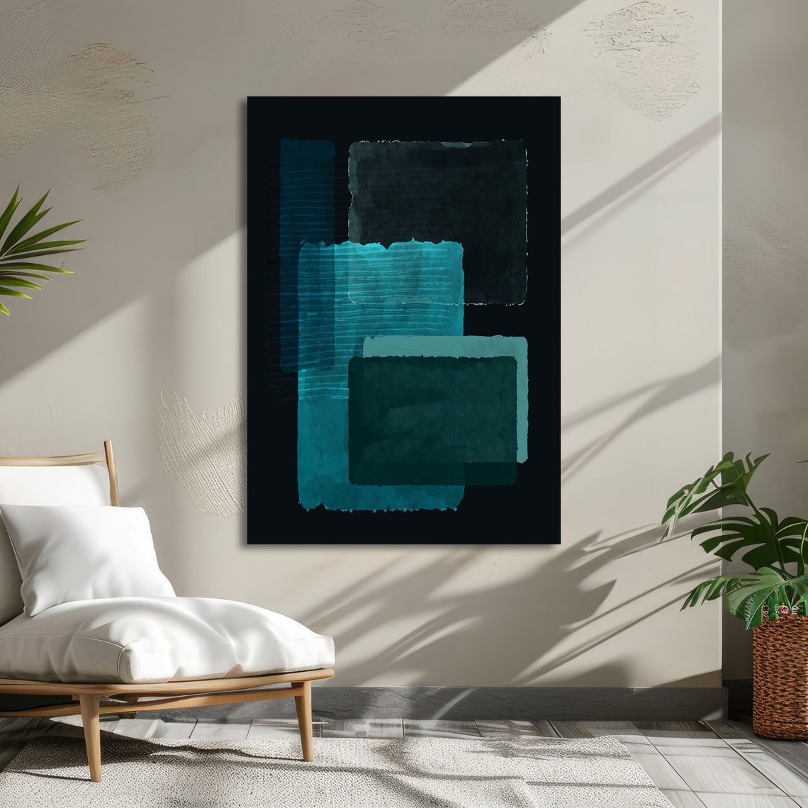 Deep Teal Rectangles on Black in Rothko Style Abstract Poster - Image 4