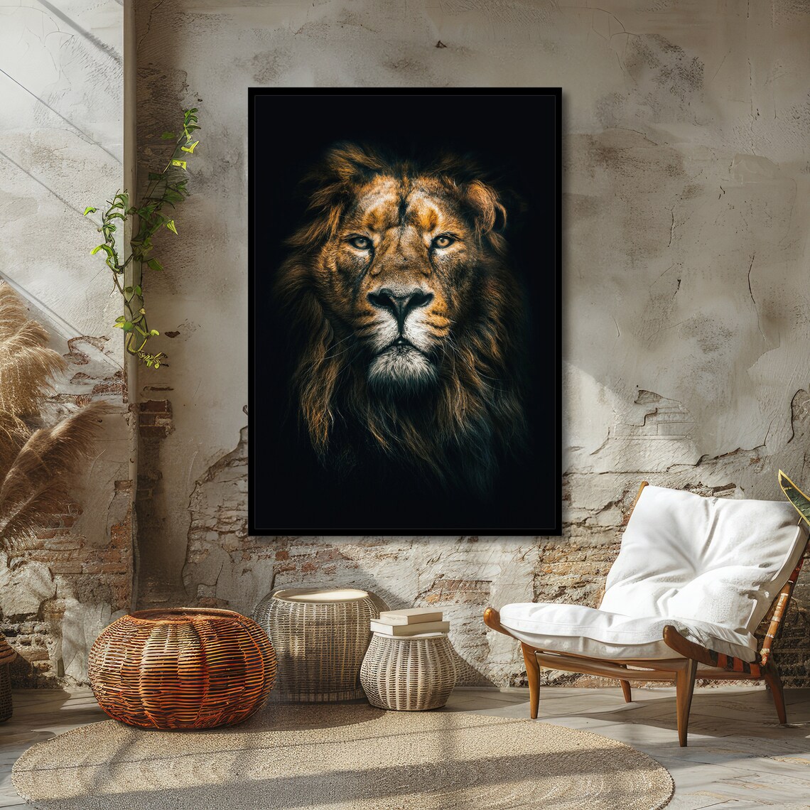 Majestic Lion King of the Jungle on Black Background Art Poster - Image 2