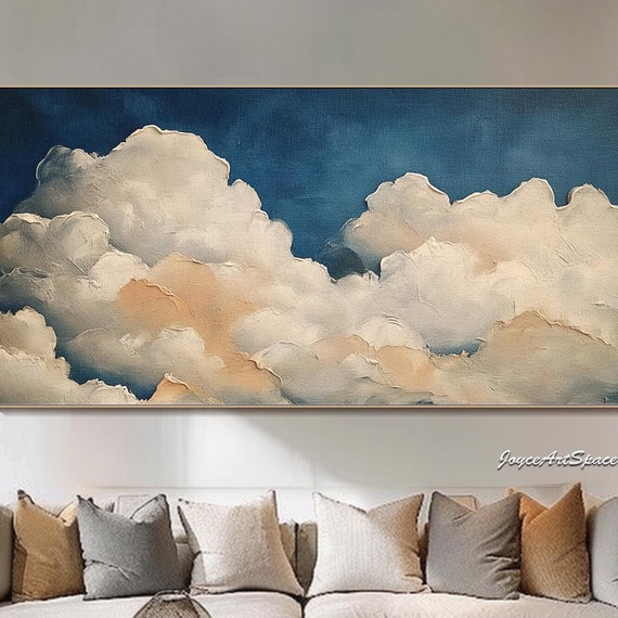 Abstract Cloudscape Oil Painting Original Texture Sky Artwork Handmade Neutral Wall Art Bedroom Wall Art Minimalist Modern Wall Decor