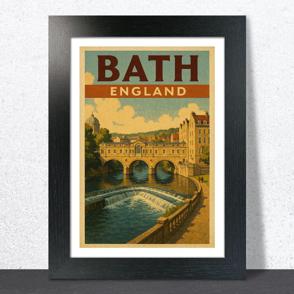 Bath England Pulteney Bridge Over The Avon Vintage Travel Poster