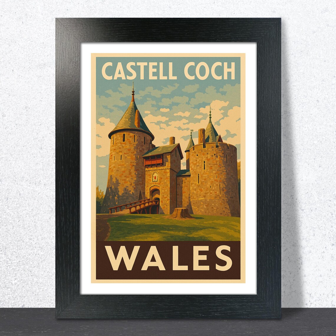 Castell Coch Wales Retro Travel Print Castle Towers Vintage Art