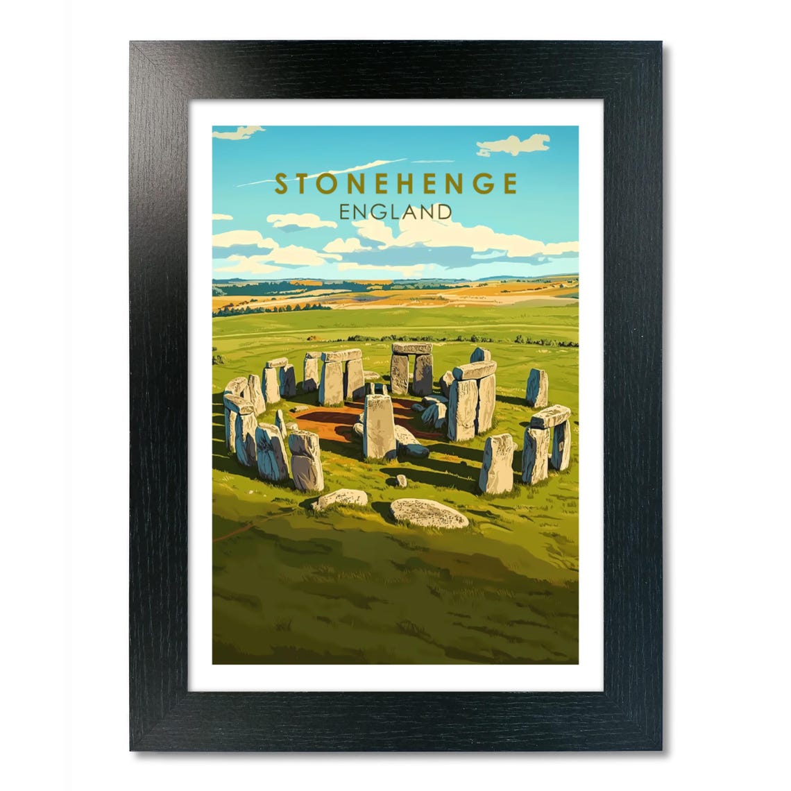Stonehenge England Golden Light Illustrated Vintage Travel Poster