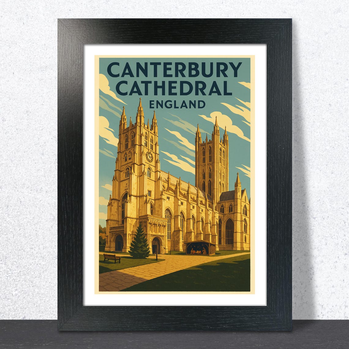 Canterbury Cathedral England Vintage Gothic Architecture Travel Poster