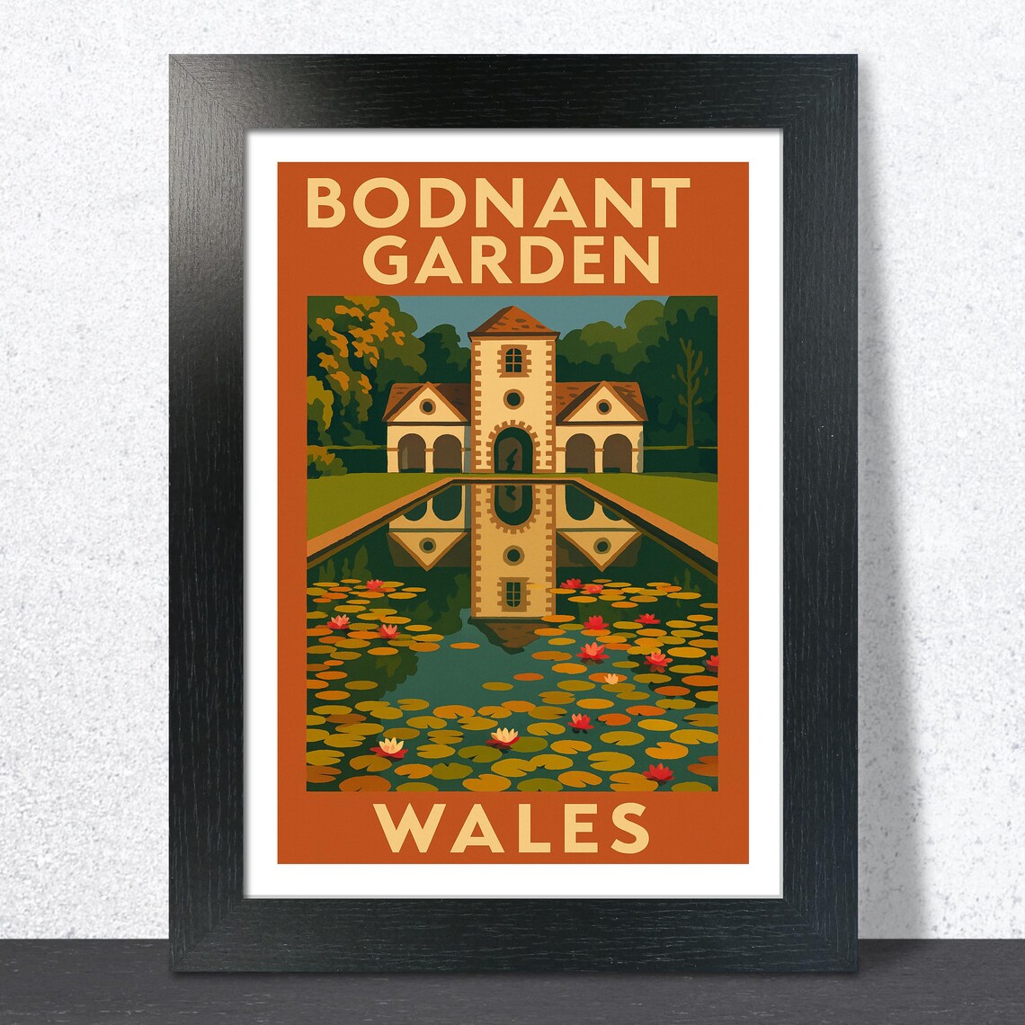 Bodnant Garden Wales Lily Pond Pavilion Vintage Travel Poster Art