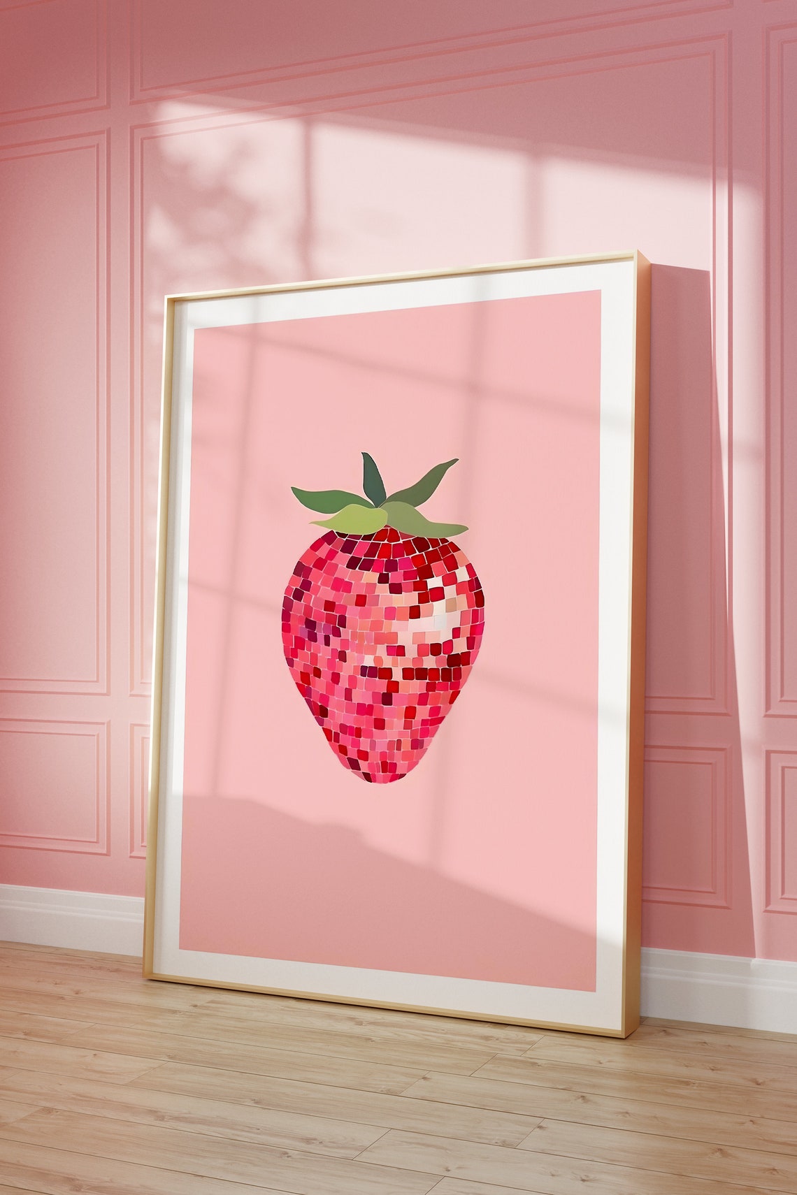 Strawberry Mosaic Tile Pink Retro Fruit Kitchen Decor Art Poster - Image 3