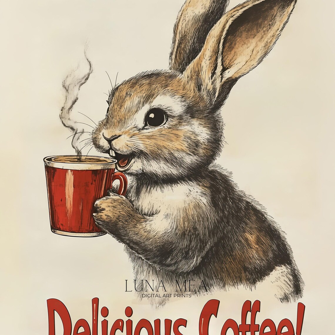 Vintage Easter Bunny Drinks Coffee, Kitchen Decor - Image 3