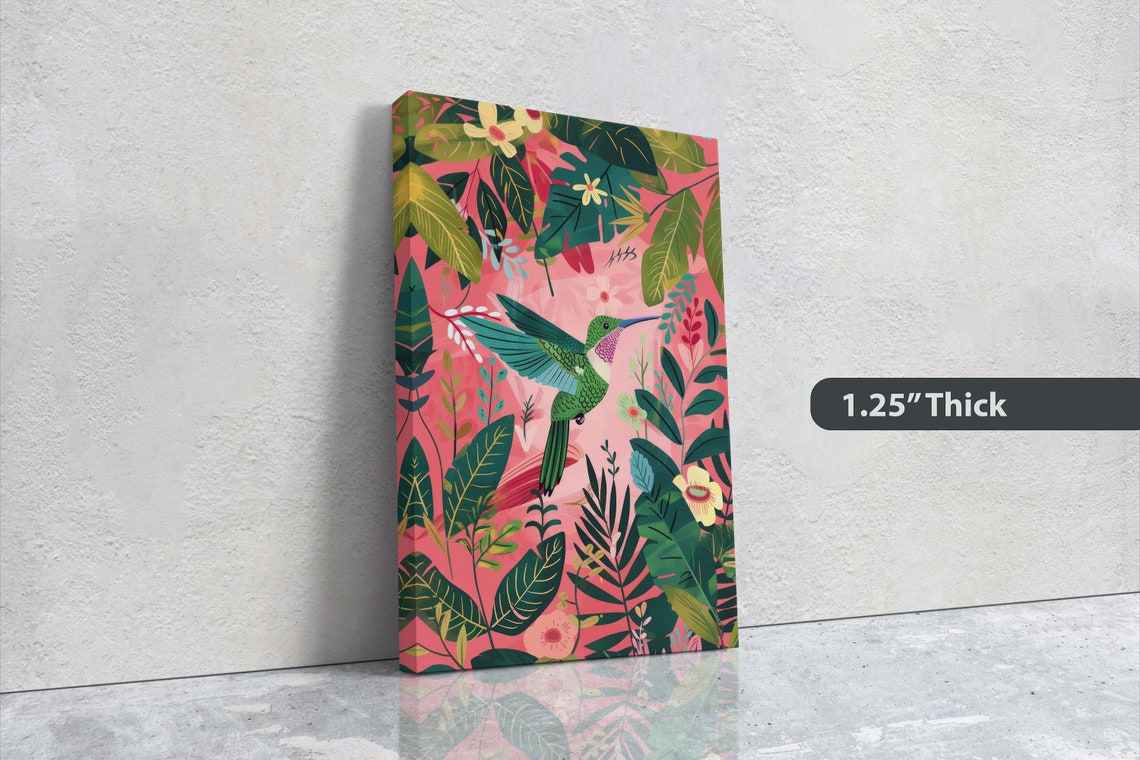 Hummingbird Pink Framed Tropical Art Maximalist Jungle Botanical Print Bold Eclectic Pink Art - Image 3