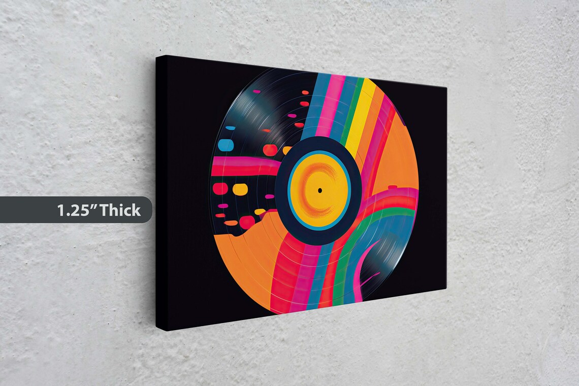 Neon Rainbow Vinyl Record Pop Art Retro Music Lover Wall Decor Poster - Image 3