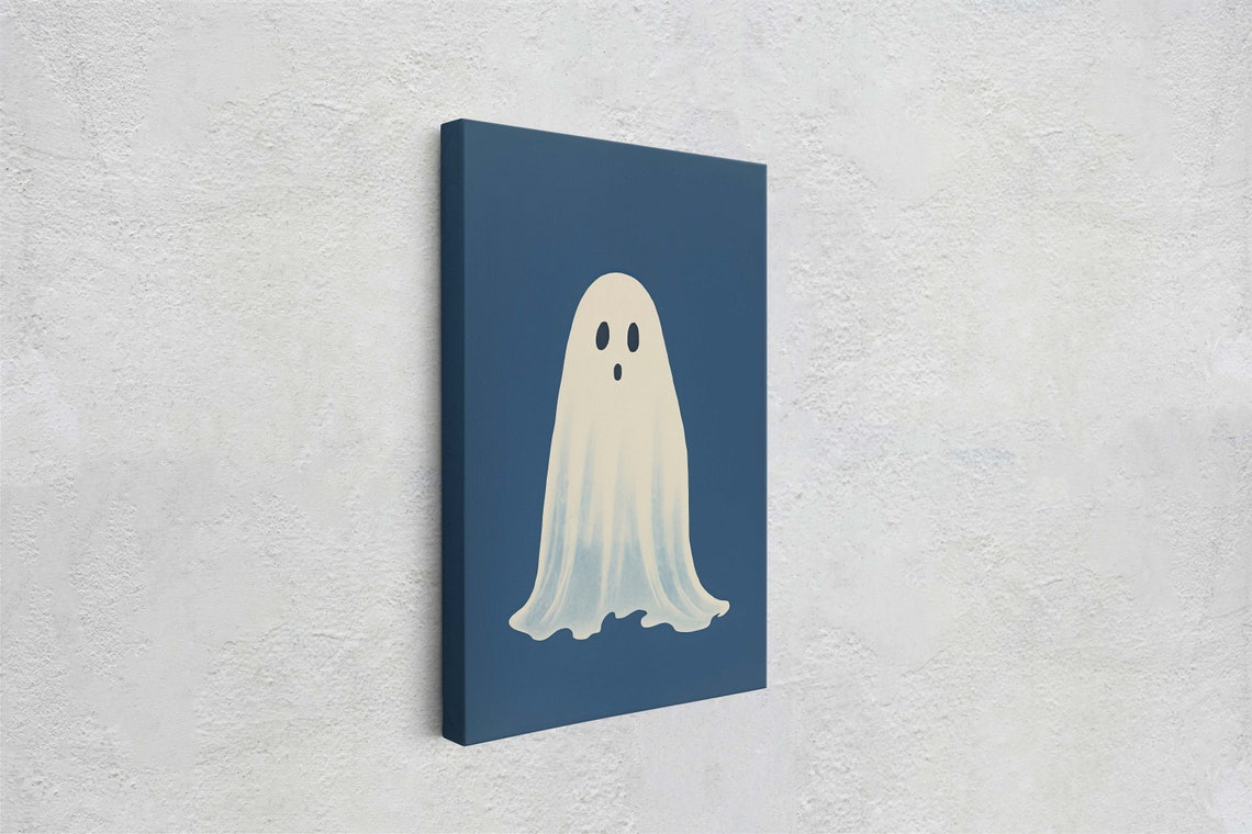 Cute Watercolor Ghost Pastel Blue Simple Halloween Decor Art Poster - Image 2