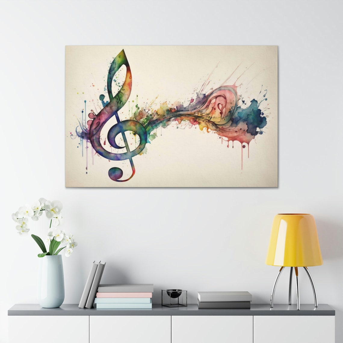 Watercolor Treble Clef Rainbow Music Notes Splashes Wall Art Poster - Image 2