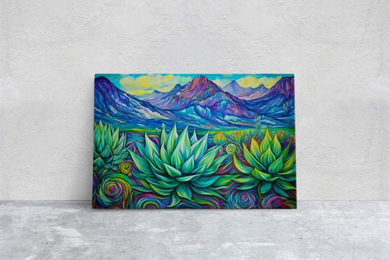 Southwestern Painting Desert Decor Agave Art Framed Large Print Landscape Painting