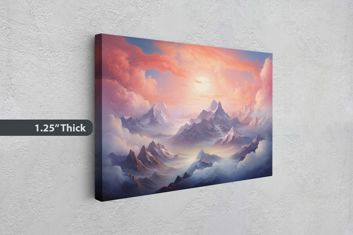 Misty Mountain Peaks Above Clouds Pink Sunrise Alpine View Art Print - Image 3