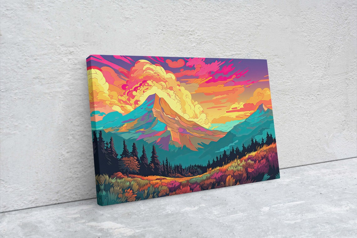 Vibrant Mountains Colorful Illustration Bold Colors National Park Framed Cel Shading Landscape Drawing Toon Shading - Image 2