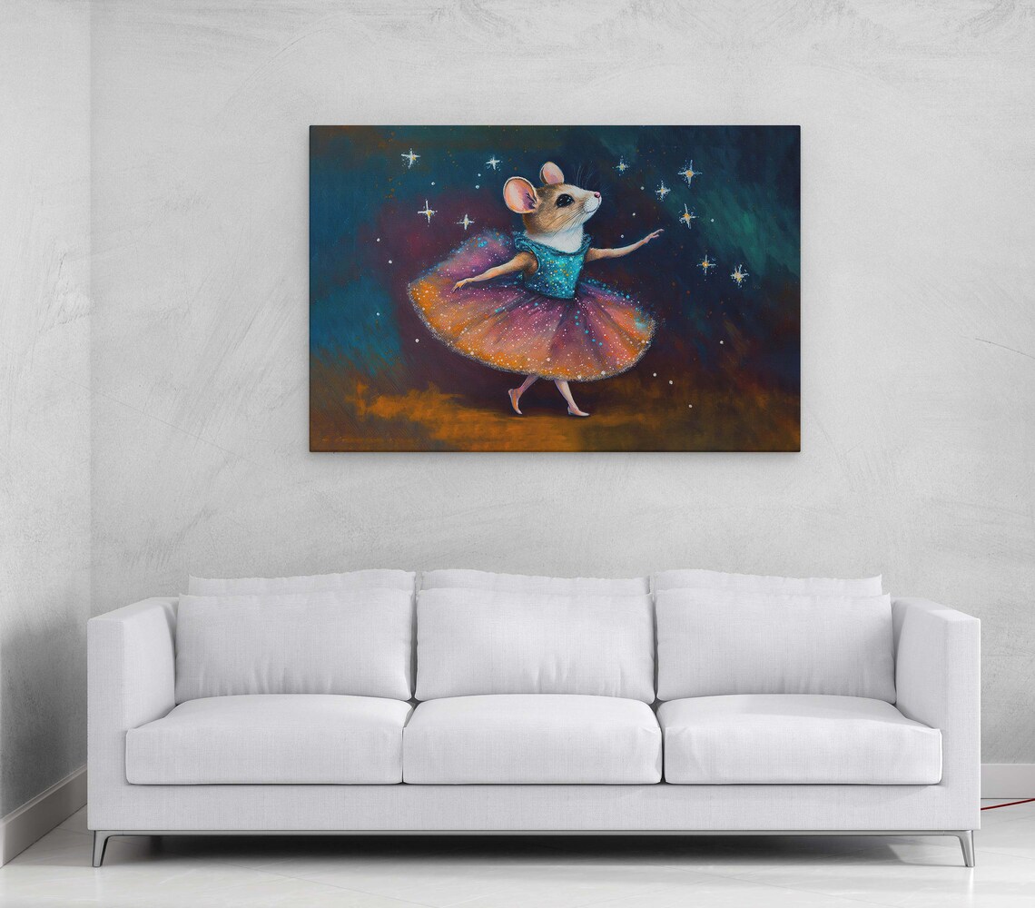 Ballerina Mouse Wall Art Print, Oil-Painting Style - Image 3