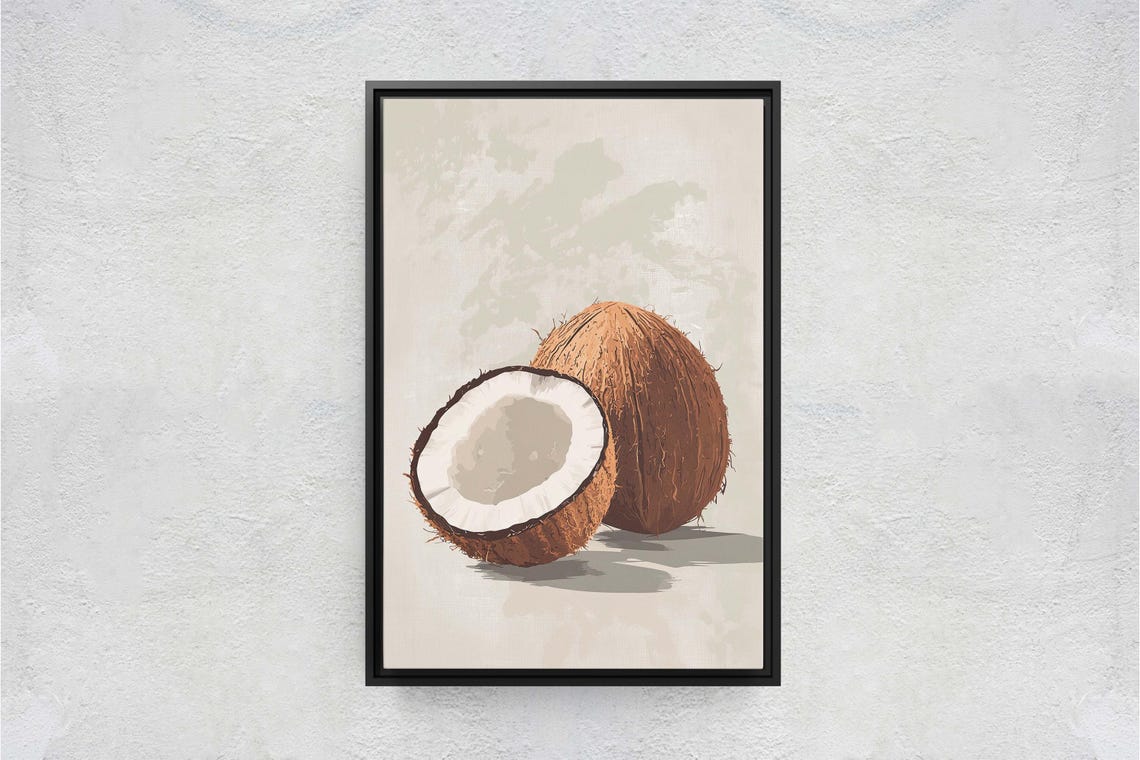 Coconut Still Life Half Cut Coconut On Cream Background Art Poster