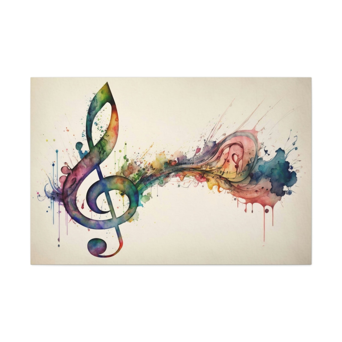 Watercolor Treble Clef Rainbow Music Notes Splashes Wall Art Poster
