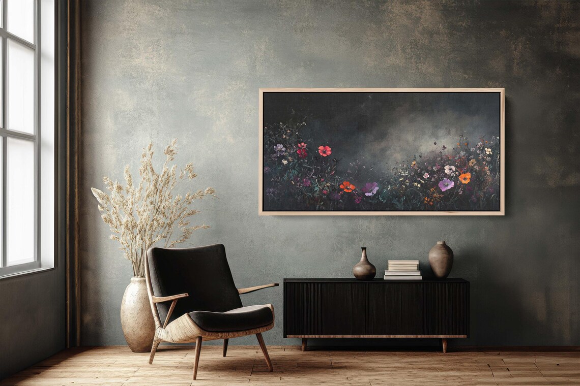 Dark Moody Wildflowers Poppies At Night Black Floral Art Poster - Image 3