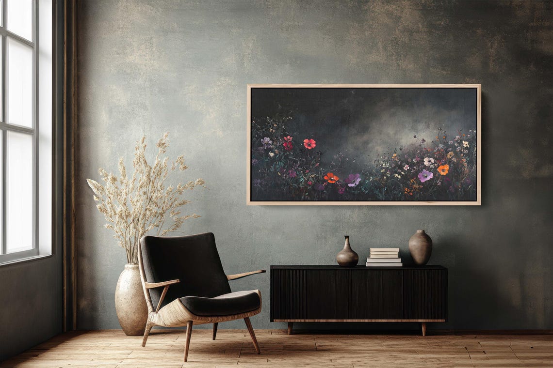 Moody Wildflowers Flowers At Night Dark Botanical Wide Print - Image 3