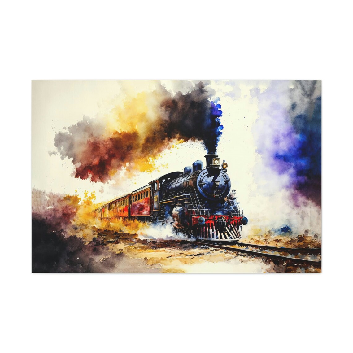 Train Watercolor Poster Print, Colorful Steam