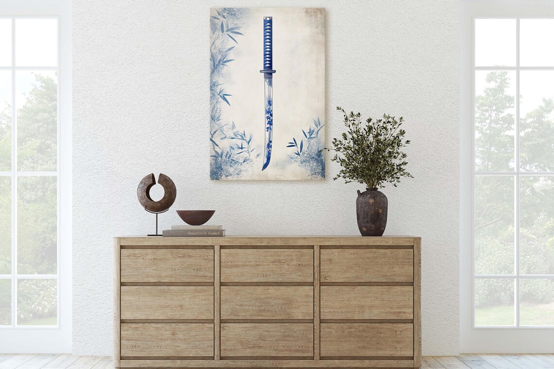 Blue Willow Katana Samurai Sword Vintage Chinoiserie - Image 3