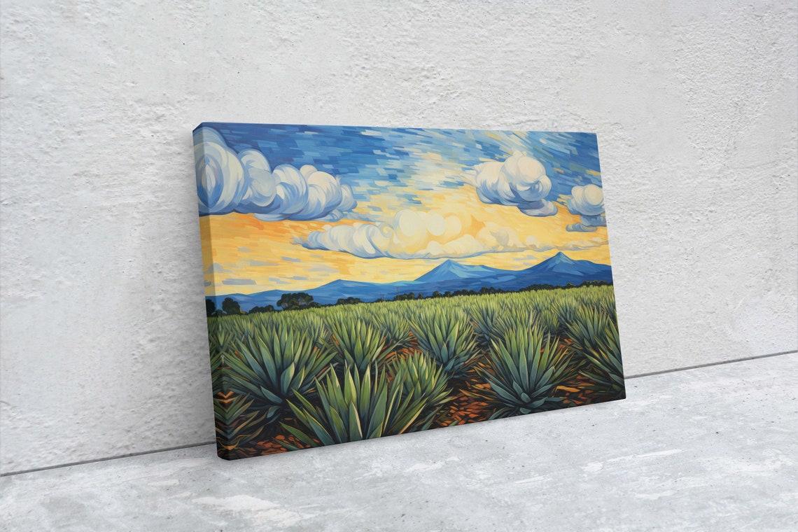 Agave Field On Blue Mountains Sunrise Sunset Retro Vintage Mid Century Modern - Image 2