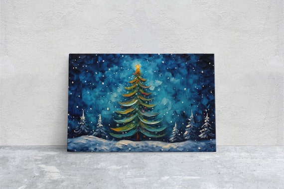Starry Christmas Tree Starry Night Christmas Painting Xmas Decor Framed Large Painting Festive Print Winter Art