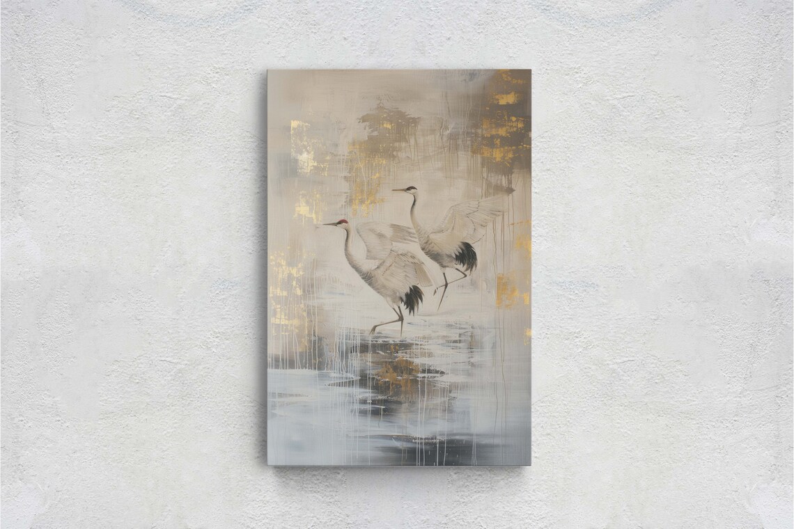 Gold Japanese Cranes Japandi Art Print, Minimalist Decor - Image 2