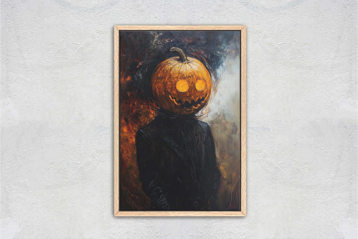 Pumpkin Head Jack O Lantern Gothic Portrait Halloween Dark Art Poster - Image 2