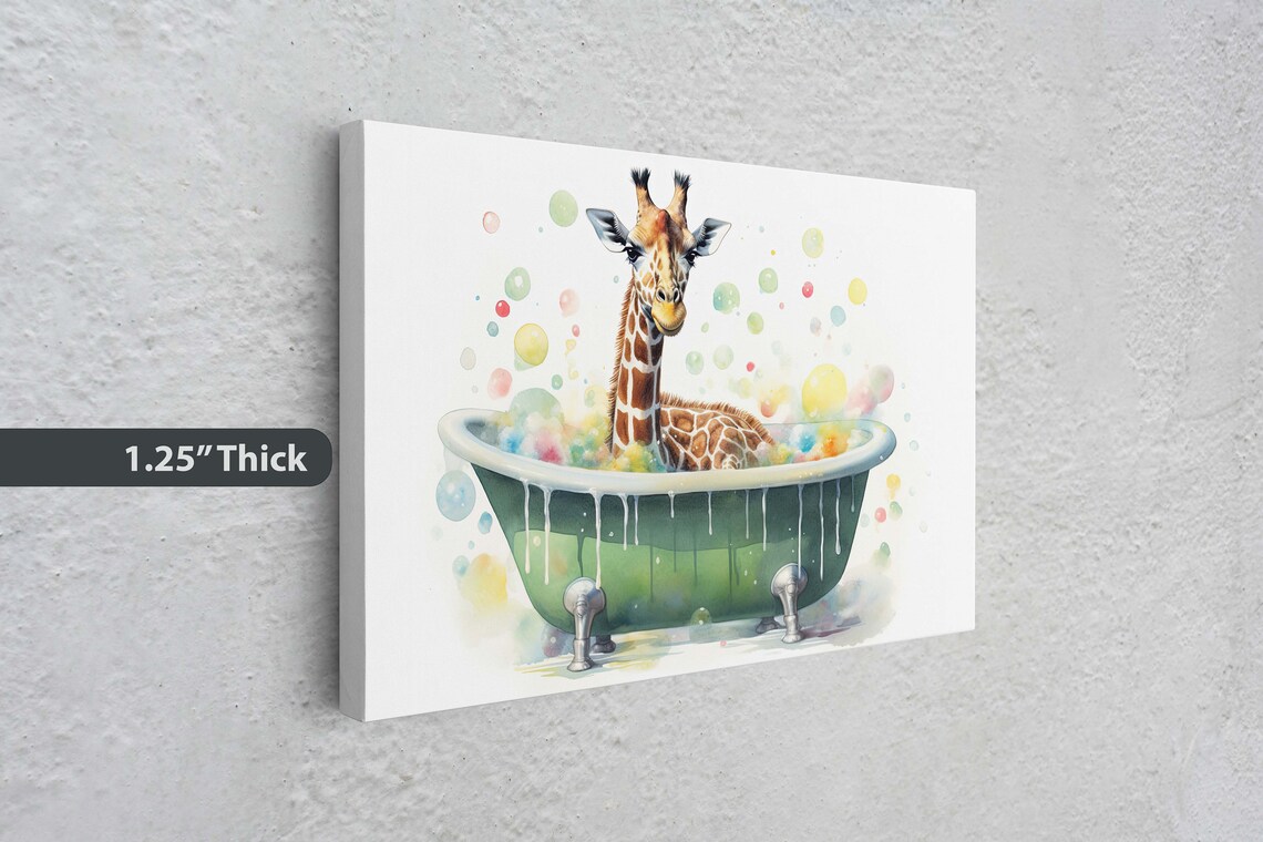 Giraffe Bath and Elephant Bath Time, Fun Art Print - Image 3