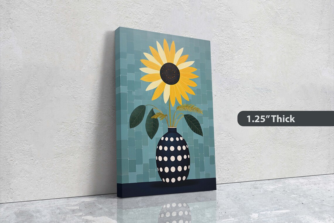 Yellow Sunflower Polka Dot Vase Teal Tile Modern Floral Art Poster - Image 3