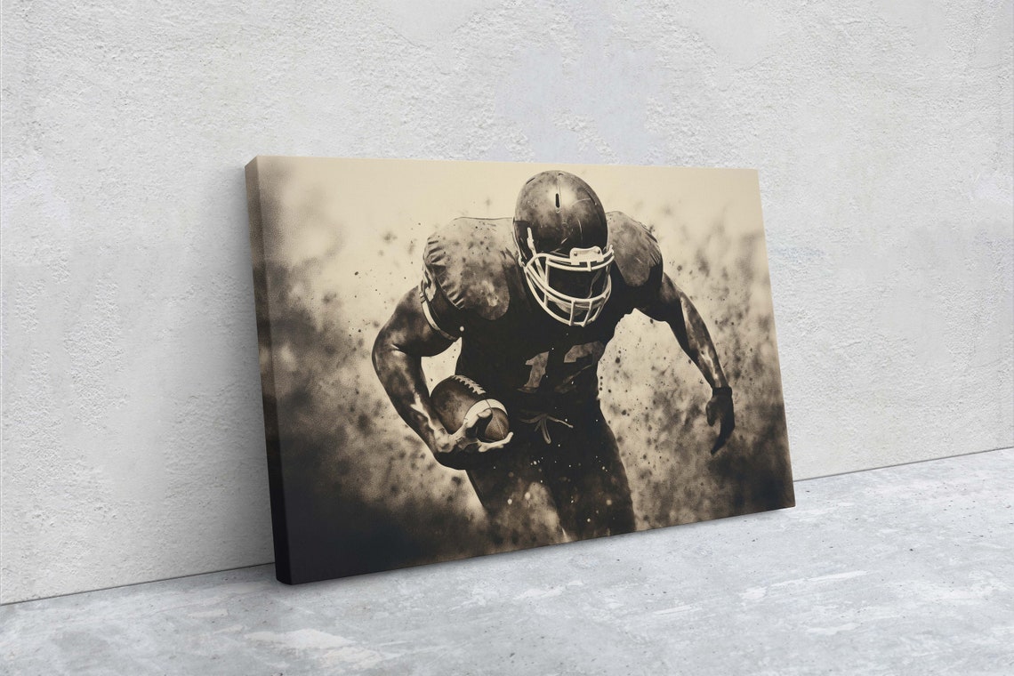 Football Player Football Painting Sport Art Vintage Football Sport Gift Dad Gift Brother Gift Man Cave Football Memorabilia - Image 2