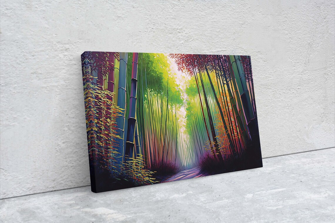 Arashiyama Bamboo Grove Sagano Bamboo Forest Art Large Print Painting Landscape Colorful - Image 2