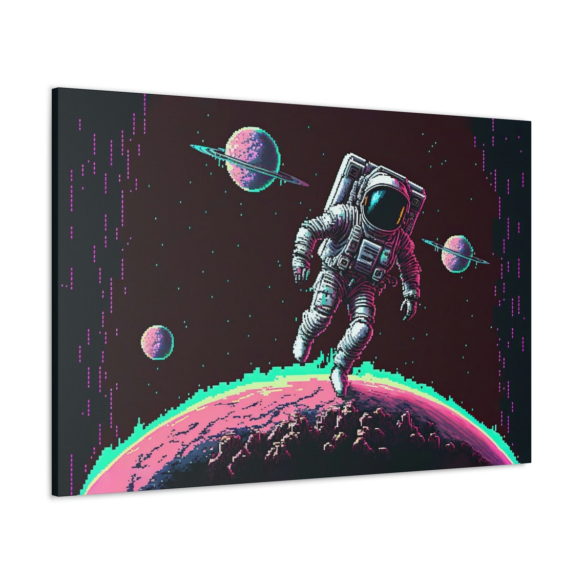 Astronaut Pixel Art, Synthwave Wall Art - Image 3