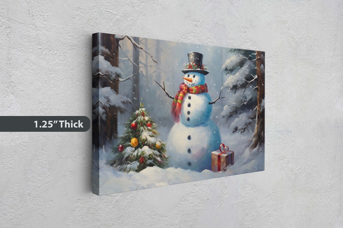 Snowman With Present Christmas Holiday Art Print - Image 2