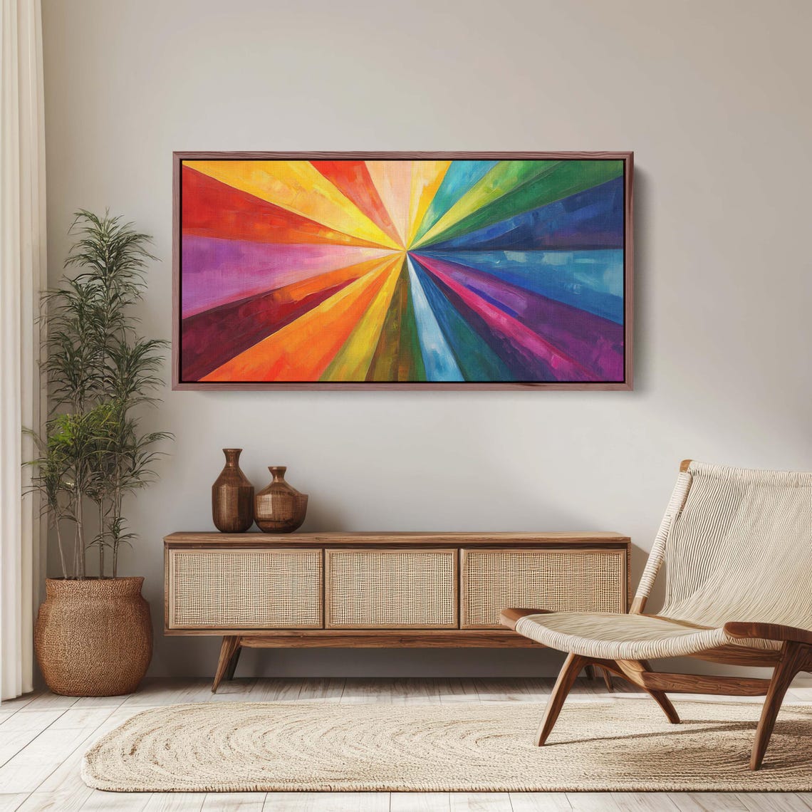 Rainbow Sunburst Color Wheel Painted Rays Maximalist Art Poster - Image 2