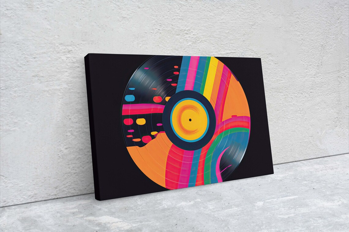 Neon Rainbow Vinyl Record Pop Art Retro Music Lover Wall Decor Poster - Image 2